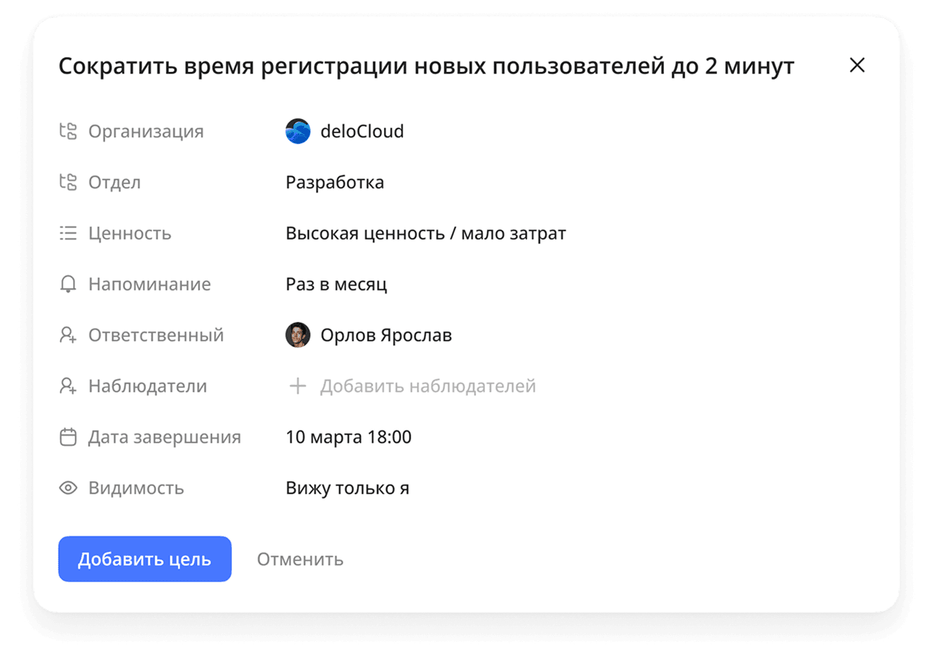 OKR status panel